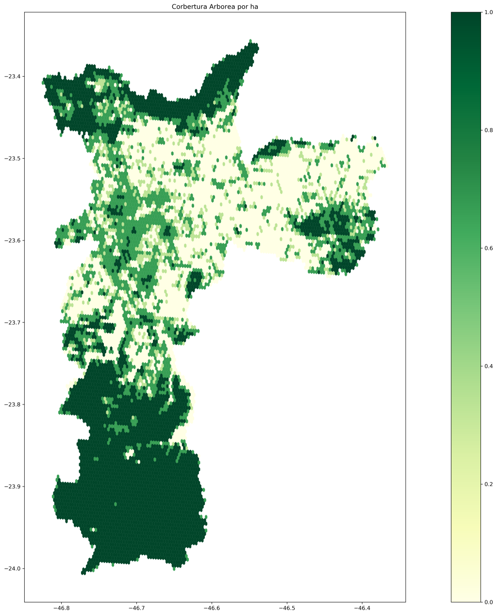 Cobertura arbórea por hectare