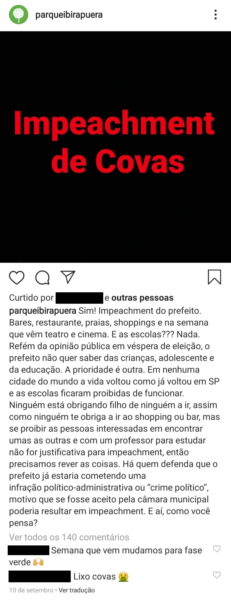 1 – Parque Ibirapuera Conservação – Página cancelada (Reprodução-Instagram) (11) 1 – Parque Ibirapuera Conservação – Página cancelada (Reprodução-Instagram) (11)