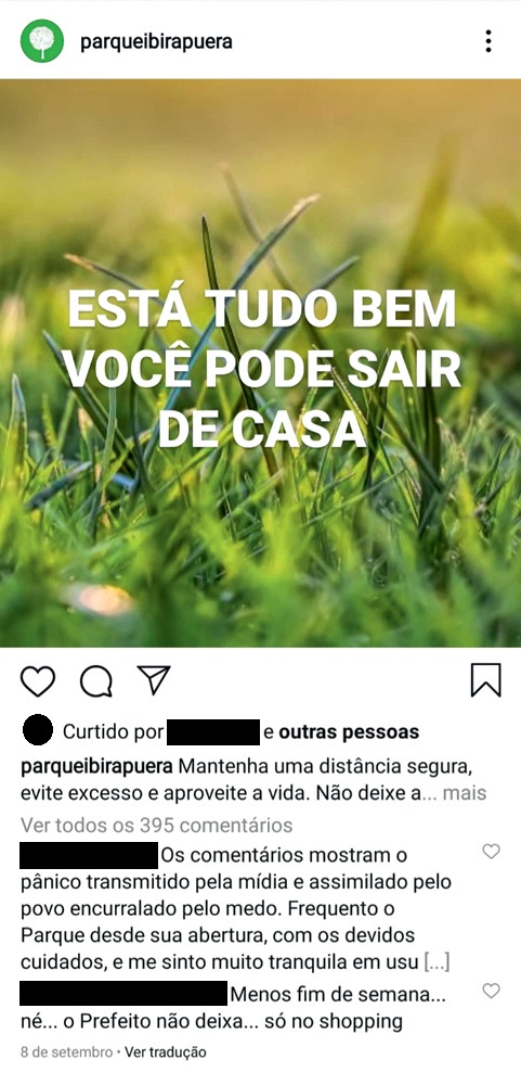 Parque Ibirapuera Conservação (REPRODUÇÃO INSTAGRAM) Parque Ibirapuera Conservação (REPRODUÇÃO INSTAGRAM)