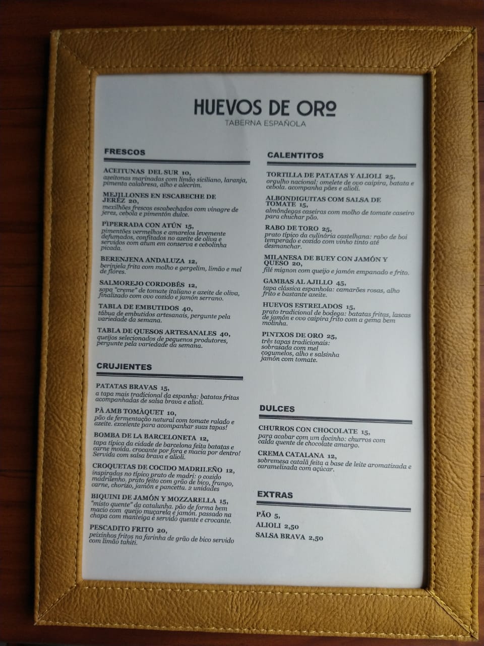 Cardápio Huevos de Oro Cardápio Huevos de Oro