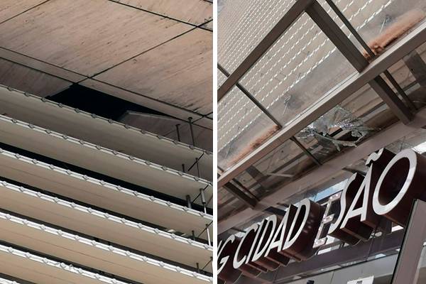 Pedaço de marquise de shopping na Avenida Paulista se solta