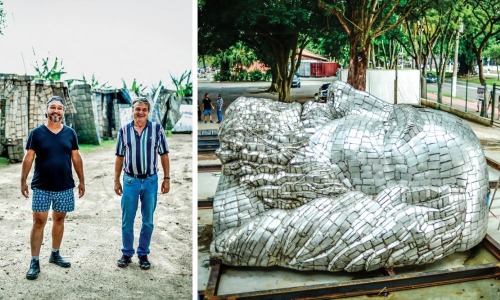 Pinna e Polmer estatua guarapiranga Pinna e Polmer e a cabeça da estátua