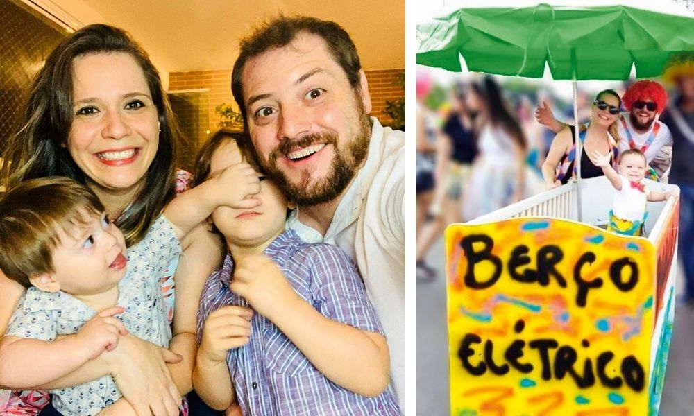 Berço Elétrico Julia Diego Familia Família de Julia reunida à esquerda. À direita, uma foto do