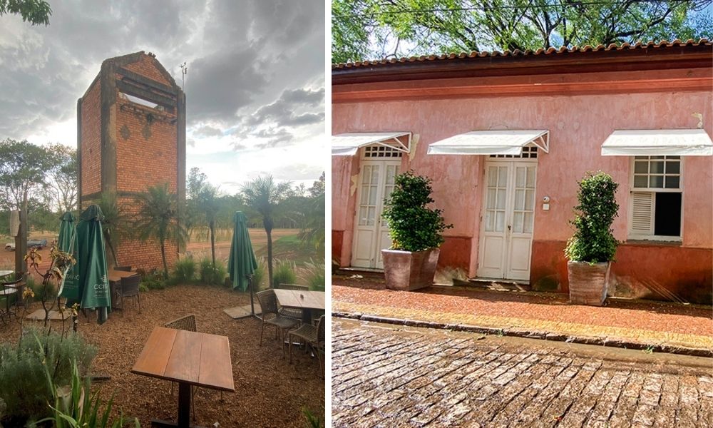 Restaurante no polo de Monte Alegre gastronomia e cerveja artesanal no campo Uma imagem distante e outra próxima do restaurante piracicabano