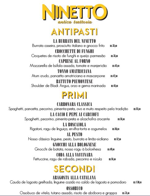 Ninetto – menu Ninetto - menu