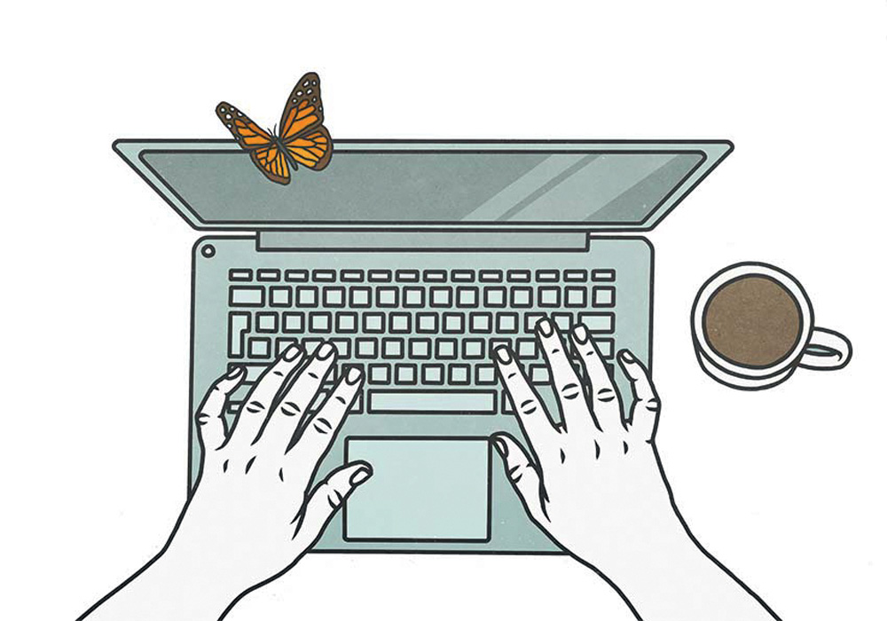 View from above butterfly landing on laptop Eletrônicos: evitar usá-los antes de dormir pode favorecer a qualidade do sono.