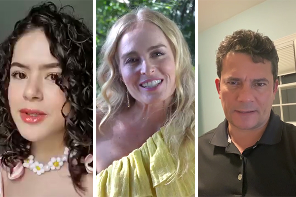 Da esquerda para a direita montagem com: Maísa, Angélica e Sergio Moro em vídeos para alunos da FGV