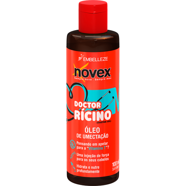 Embalagem em laranja do produto óleo de rícino da Novex