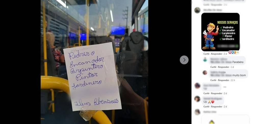 Bilhete de pedido de emprego colado em ônibus viraliza na internet