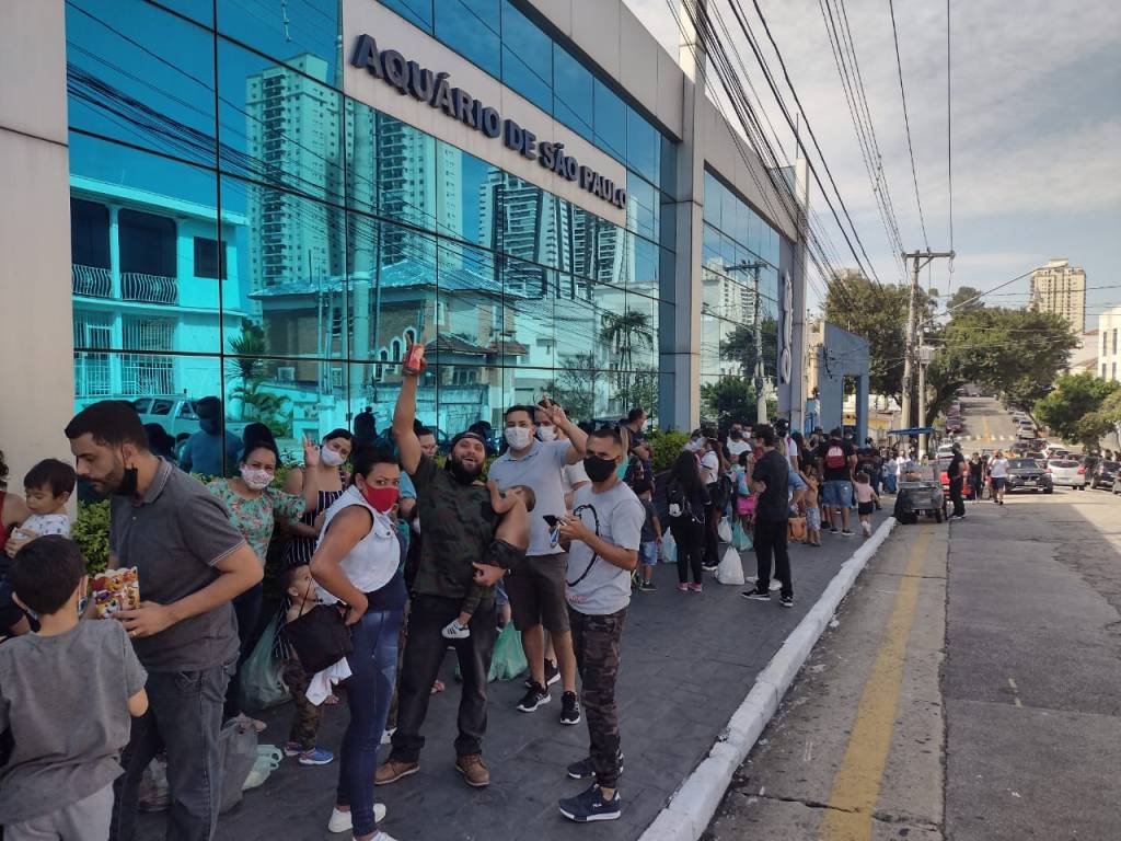 Aquário de SP reabre com longas filas e arrecada toneladas de alimentos