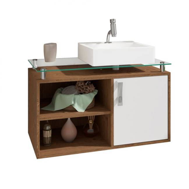 gabinete Gabinete de Banheiro Braga na cor Amêndoa e Branco da Mobly