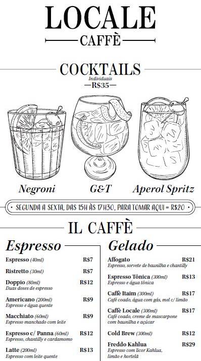 Locale Caffè menu