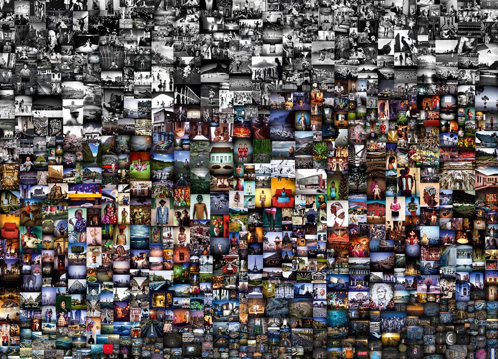 Uma montagem, com 999 pequenas fotos, que mostram paisagens, pessoas, objetos etc. As primeiras fotos são preto e brancas, depois, coloridas.