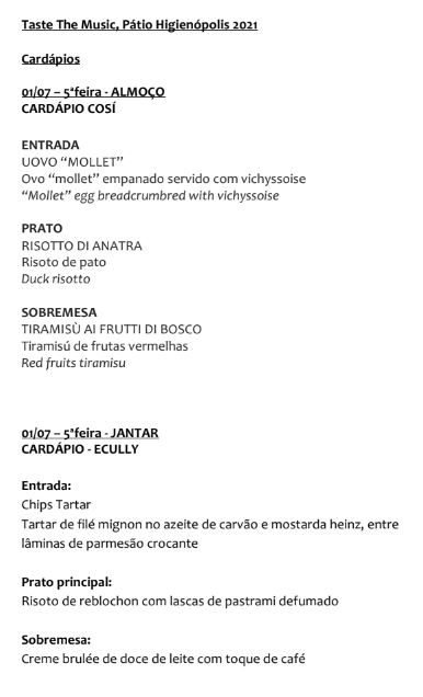 Menu: Taste the Music Menu: Taste the Music