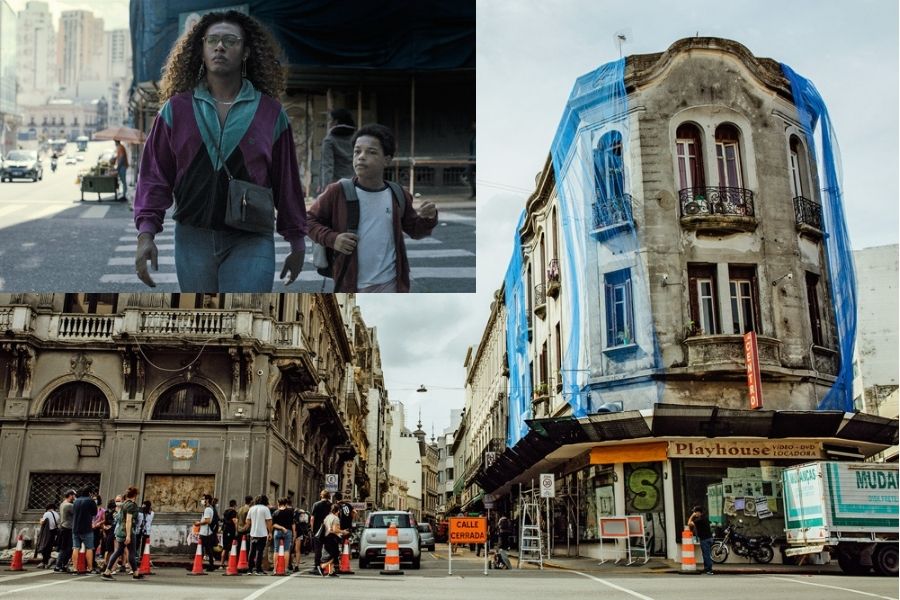 filmagem de diversos carros na rua para imitar engarrafamento