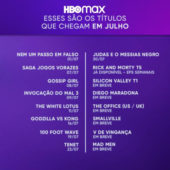 Programação de julho na HBO Max