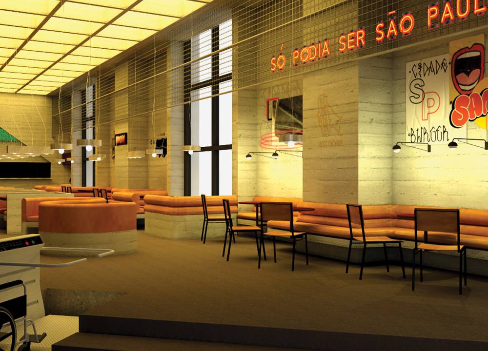 Projeto 3D da reforma da unidade do Shopping Cidade Jardim da Lanchonete da Cidade.