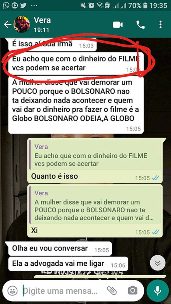 Print de conversa Adriana e Vera.jpg (1) Um print de uma conversa no WhatsApp. A mensagem em destaque diz: