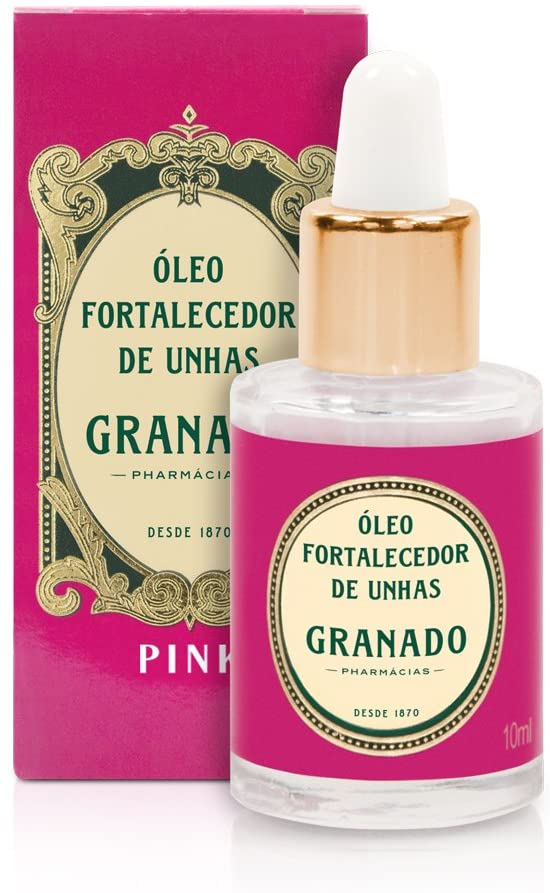 oleo granado Pacote e conta gotas do item óleo para unhas da Granado. É rosa com verde e bege