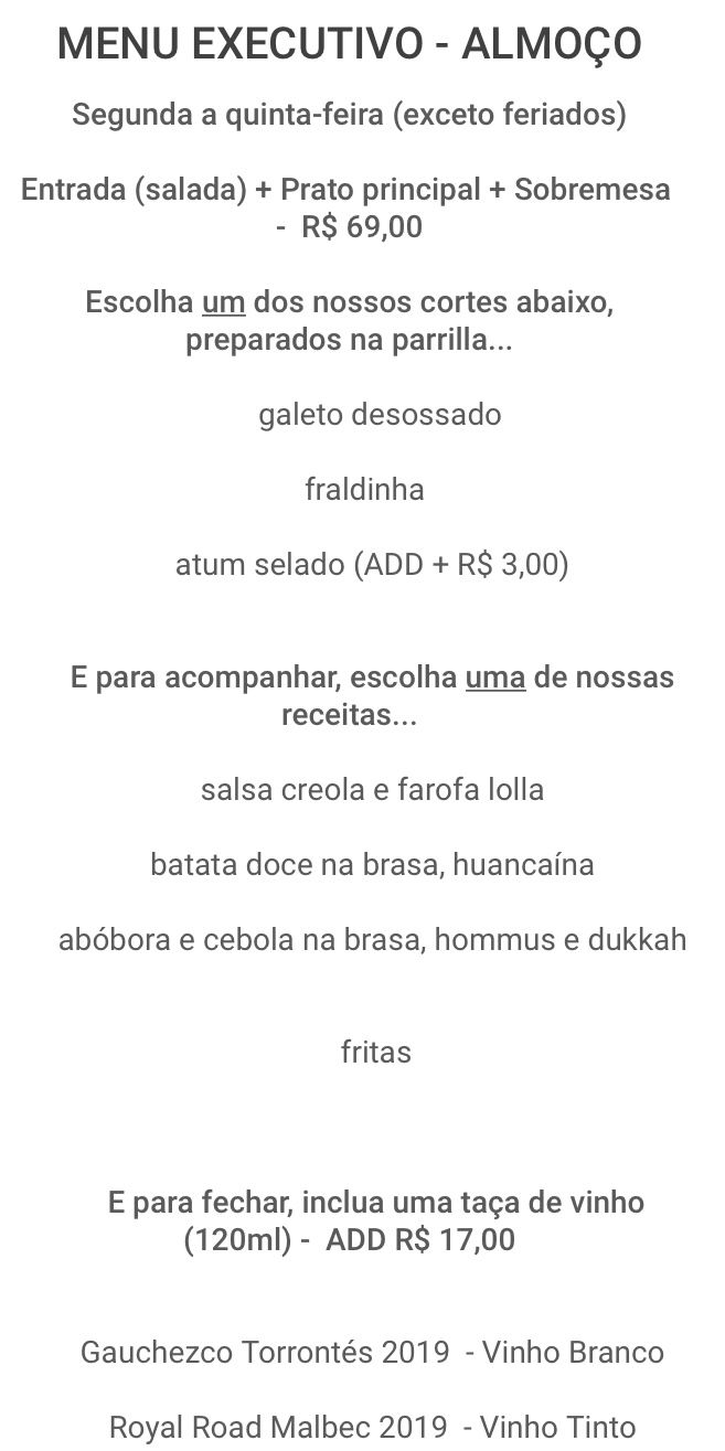 Card&aacute;pio - Lolla Meets Fire