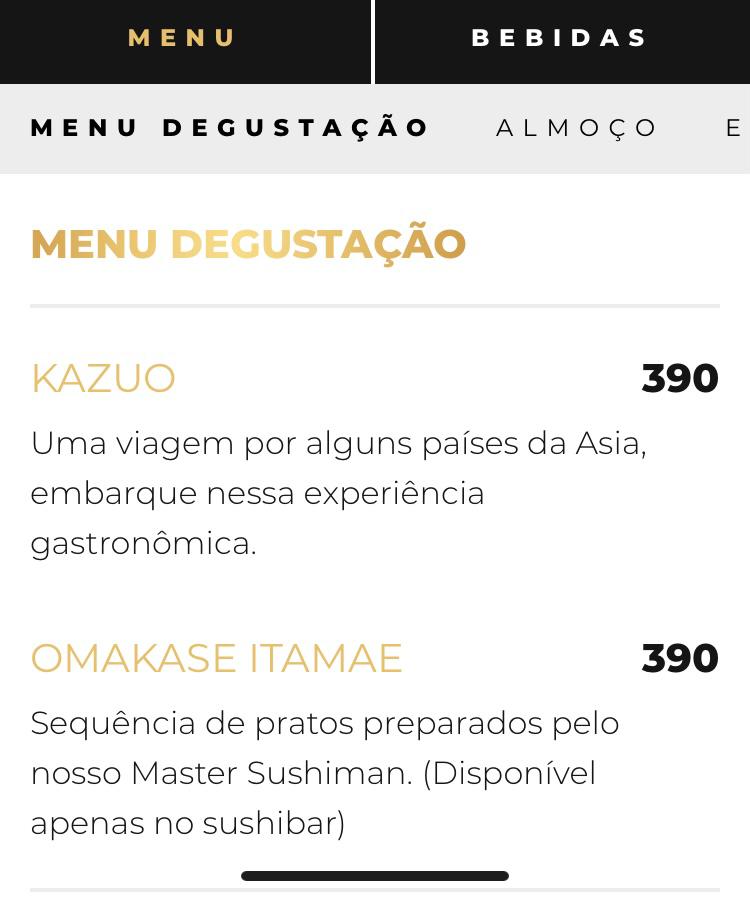 Kazuo - Card&aacute;pio