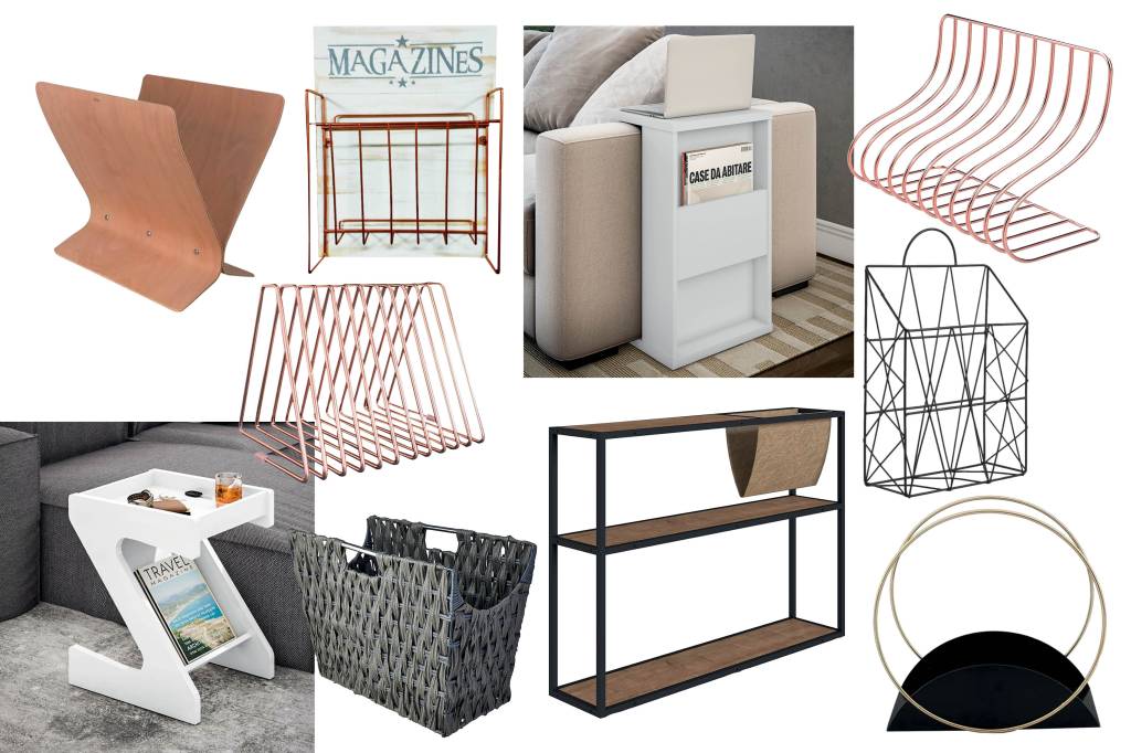 Bem organizado: revisteiros que também fazem parte da decoração