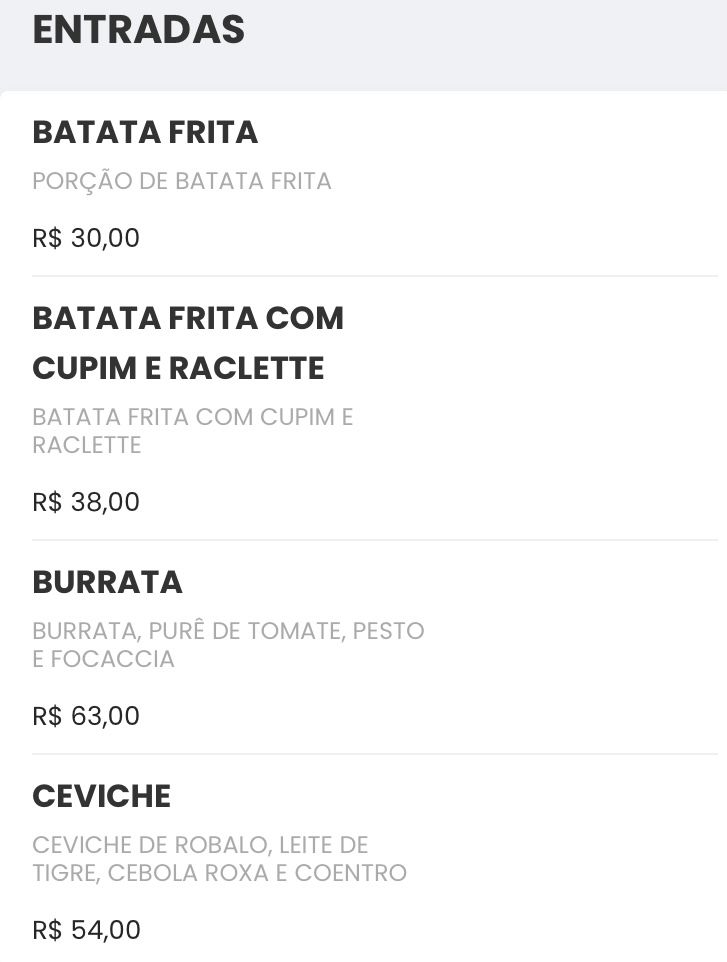 Card&aacute;pio do Levels