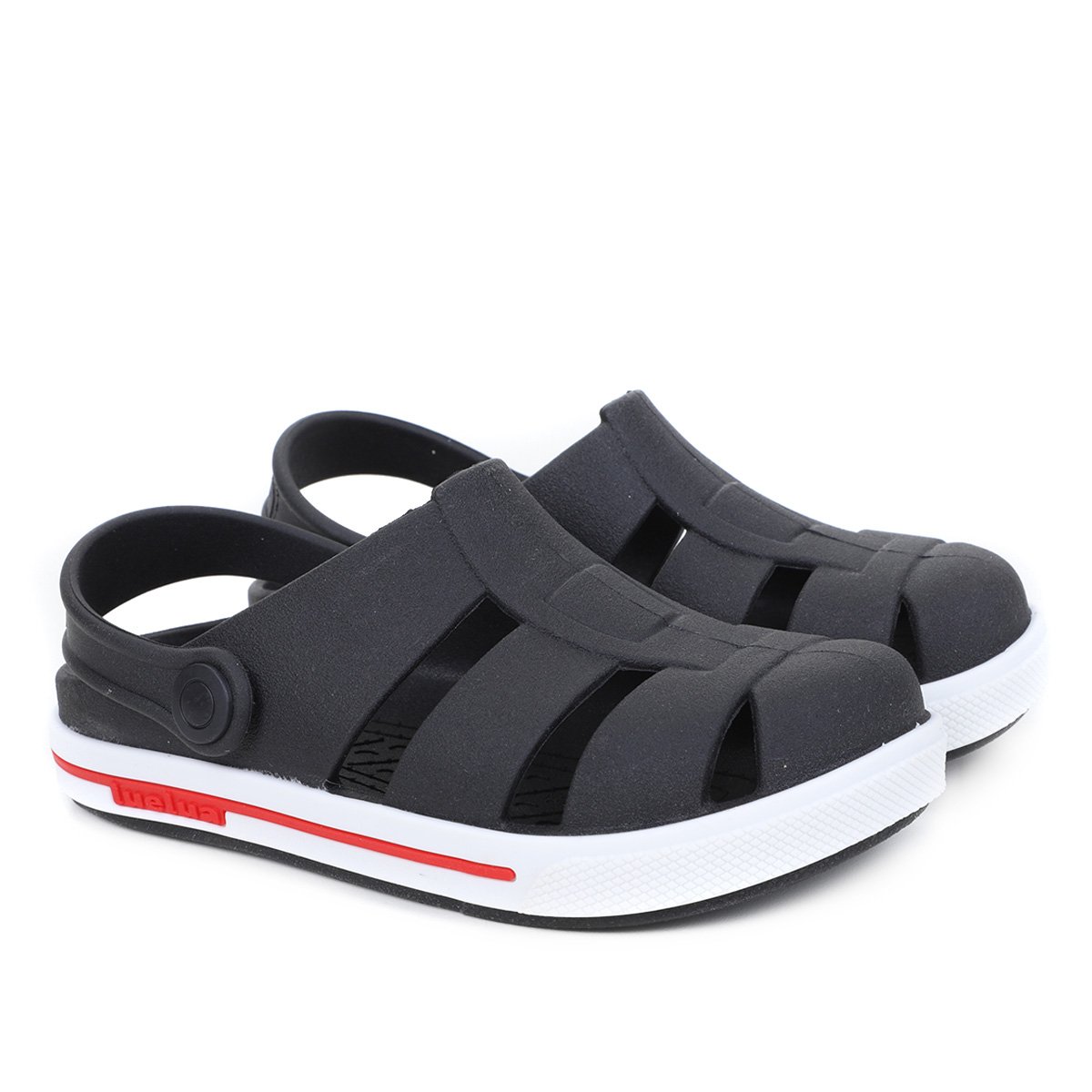 Sand&aacute;lia no estilo crocs azul marinho com sola branca