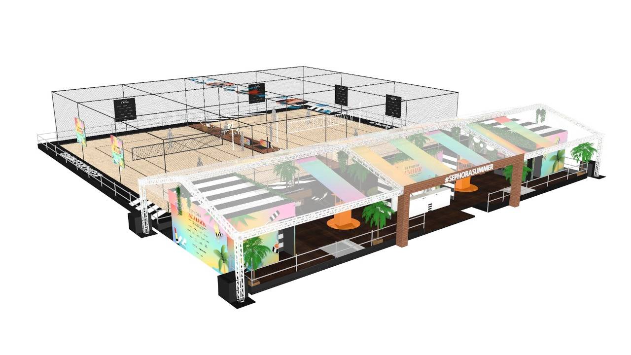 Imagem 3D de quadras esportivas.