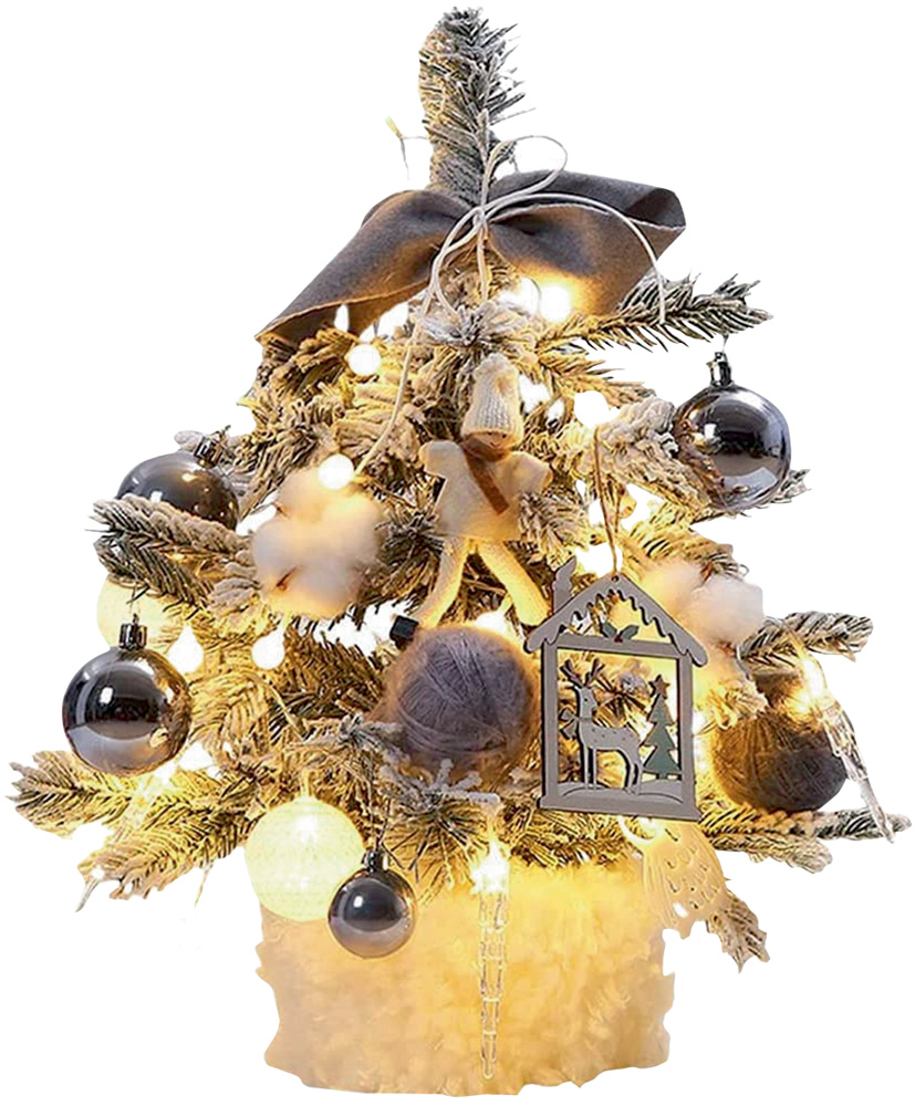 arvore natal mini.jpg Uma mini árvore de Natal amarelada e com luzes também amarelados