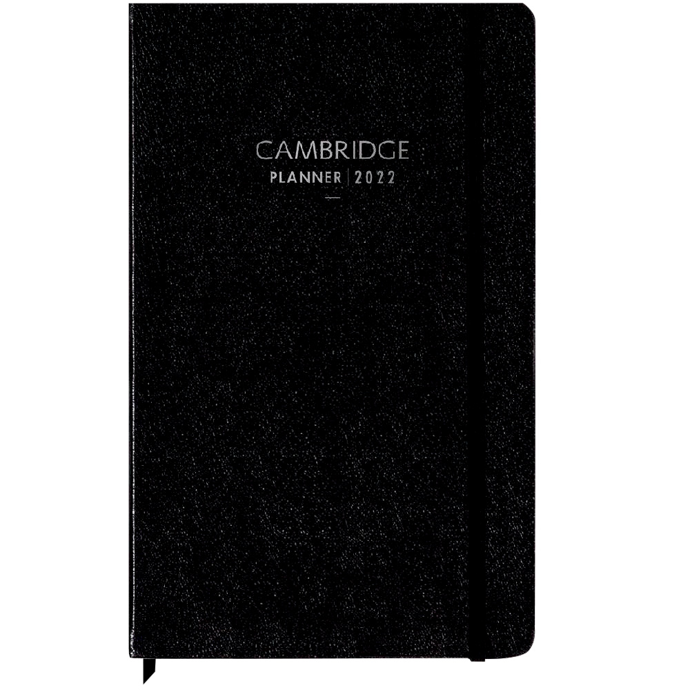 planner cambridge.jpg Uma agenda toda preta com o escrito