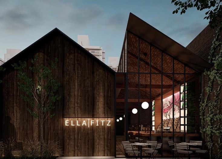 Projeto da fachada do bar Ella Fitz.