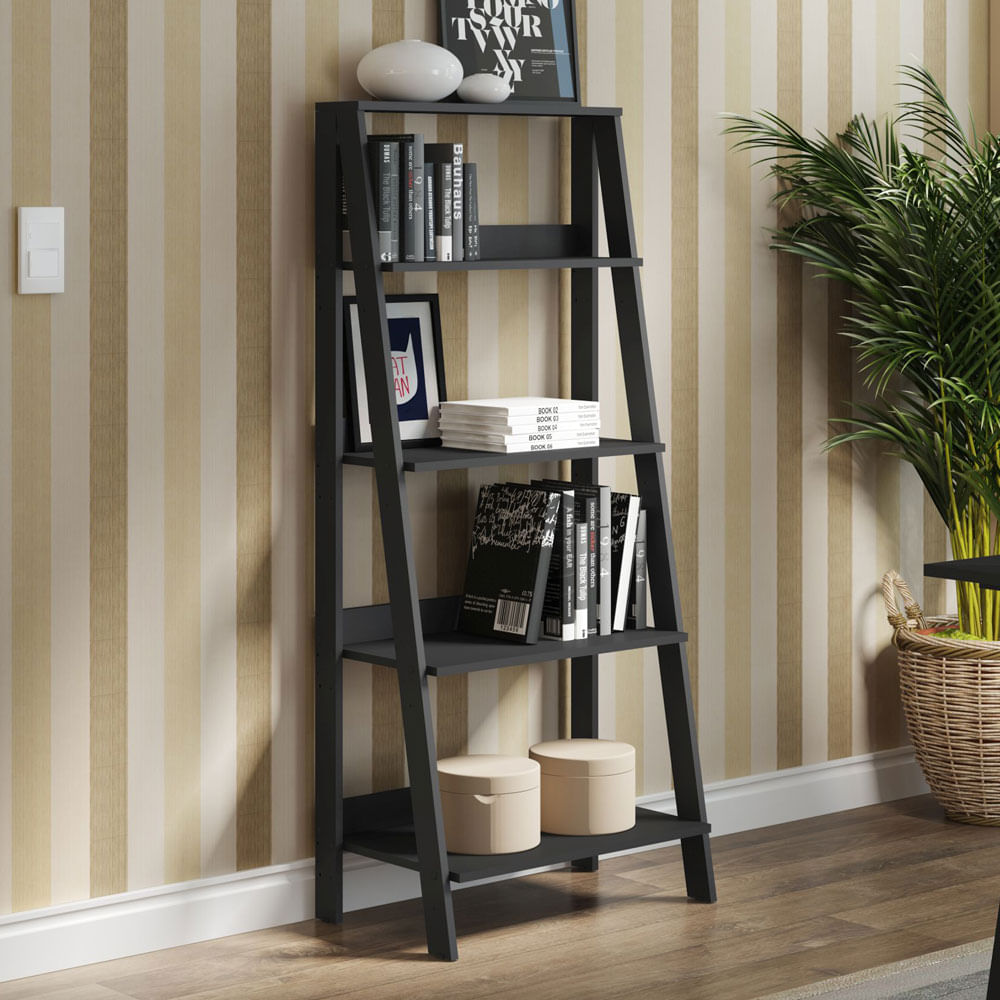 estante em formato de escada na cor preta