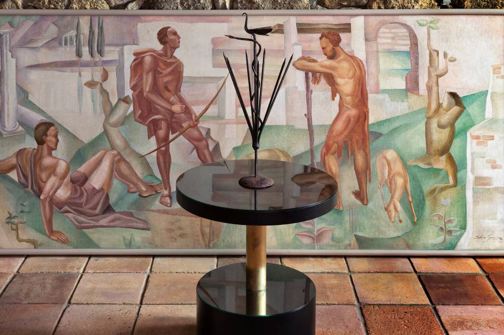 Casa-Zazsupin_ETEL_Painel-John-Graz_Mesa-Lasar-Segall_Credito-Ruy-Teixeira_horizontal Obra painel John Graz. Sem título 1934. Óleo sobre tela. 120 x 345 cm. Mobiliário assinado por Lasar Segall.