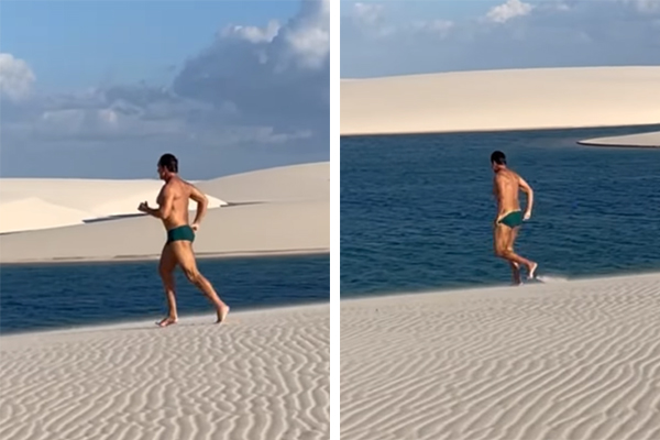 Victor Fasano tira a sunga em vídeo nos Lençóis Maranhenses