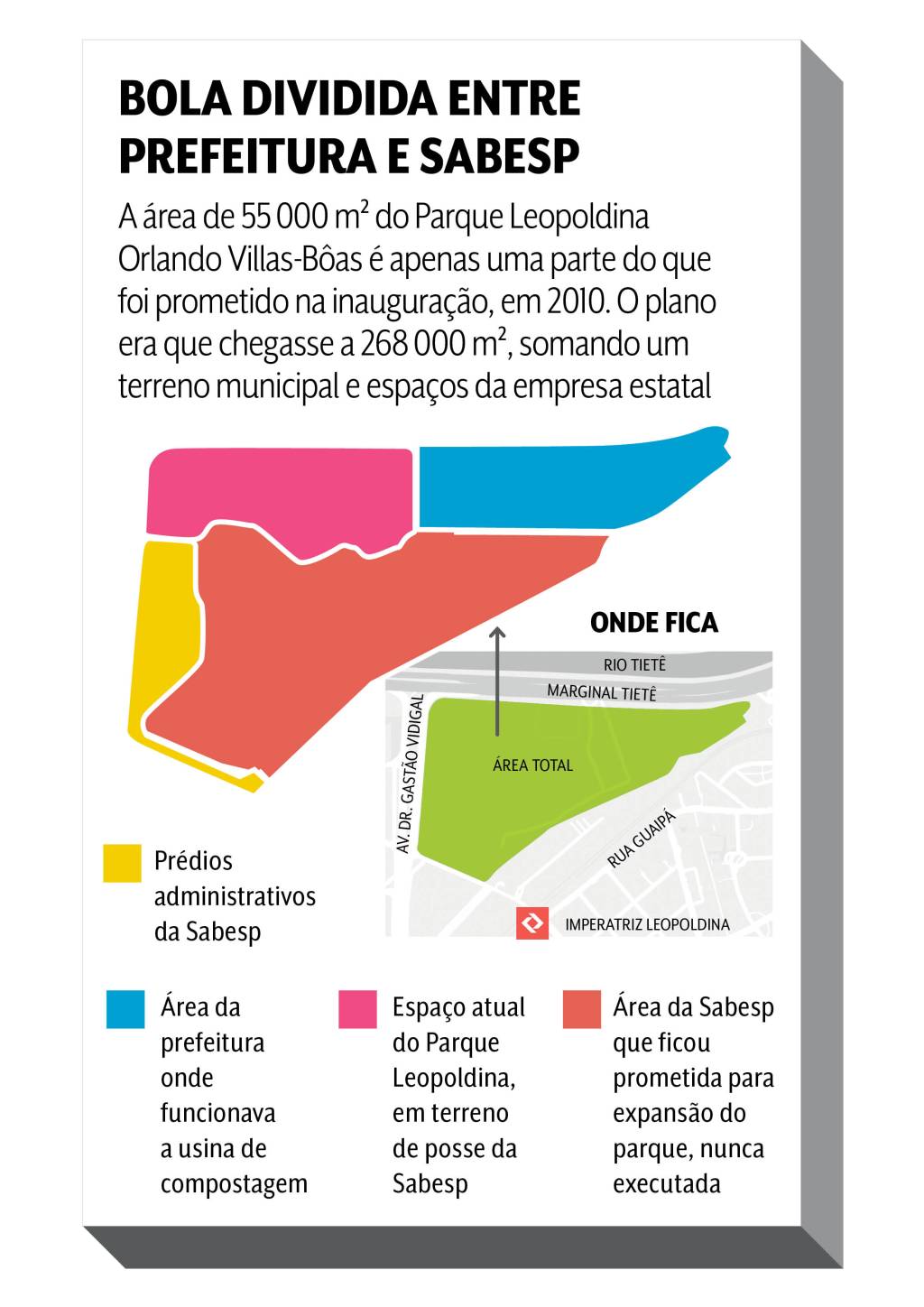 parque vila leopoldina Imagem mostra mapa que exibe a divisão do terreno do parque com o terreno da Sabesp e da prefeitura