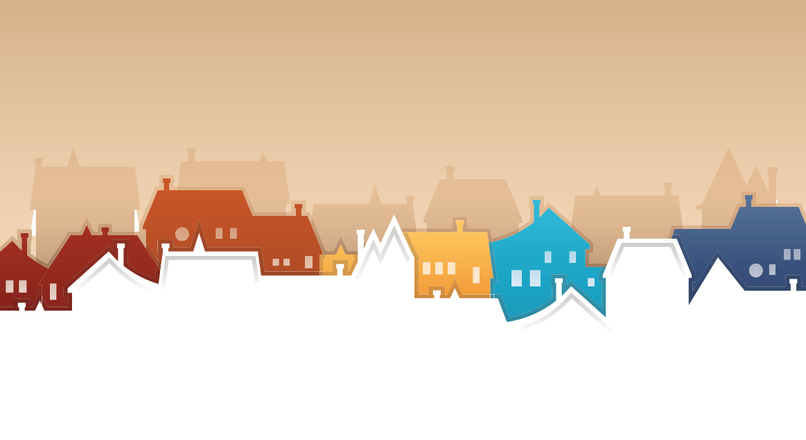 Desenhos de construções características da cidade - prédios, casas