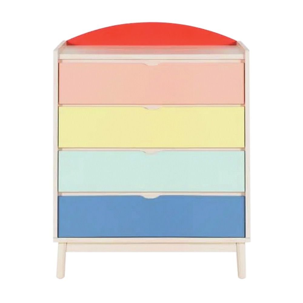 C&ocirc;moda pequena com quatro gavetas, uma de cada cor