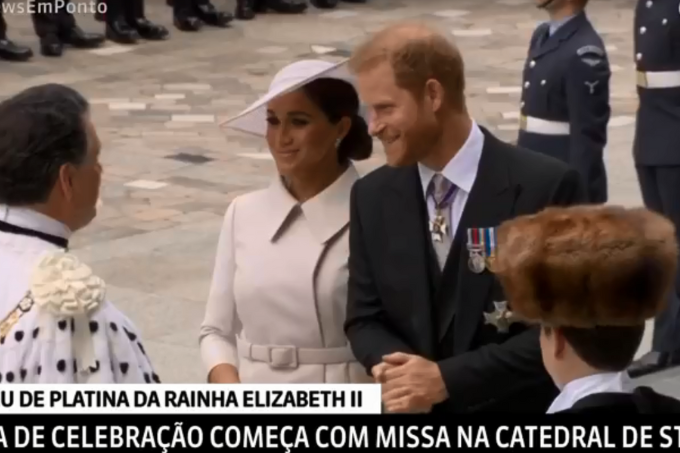 Sem a rainha, Harry e Meghan participam do Jubileu de Platina