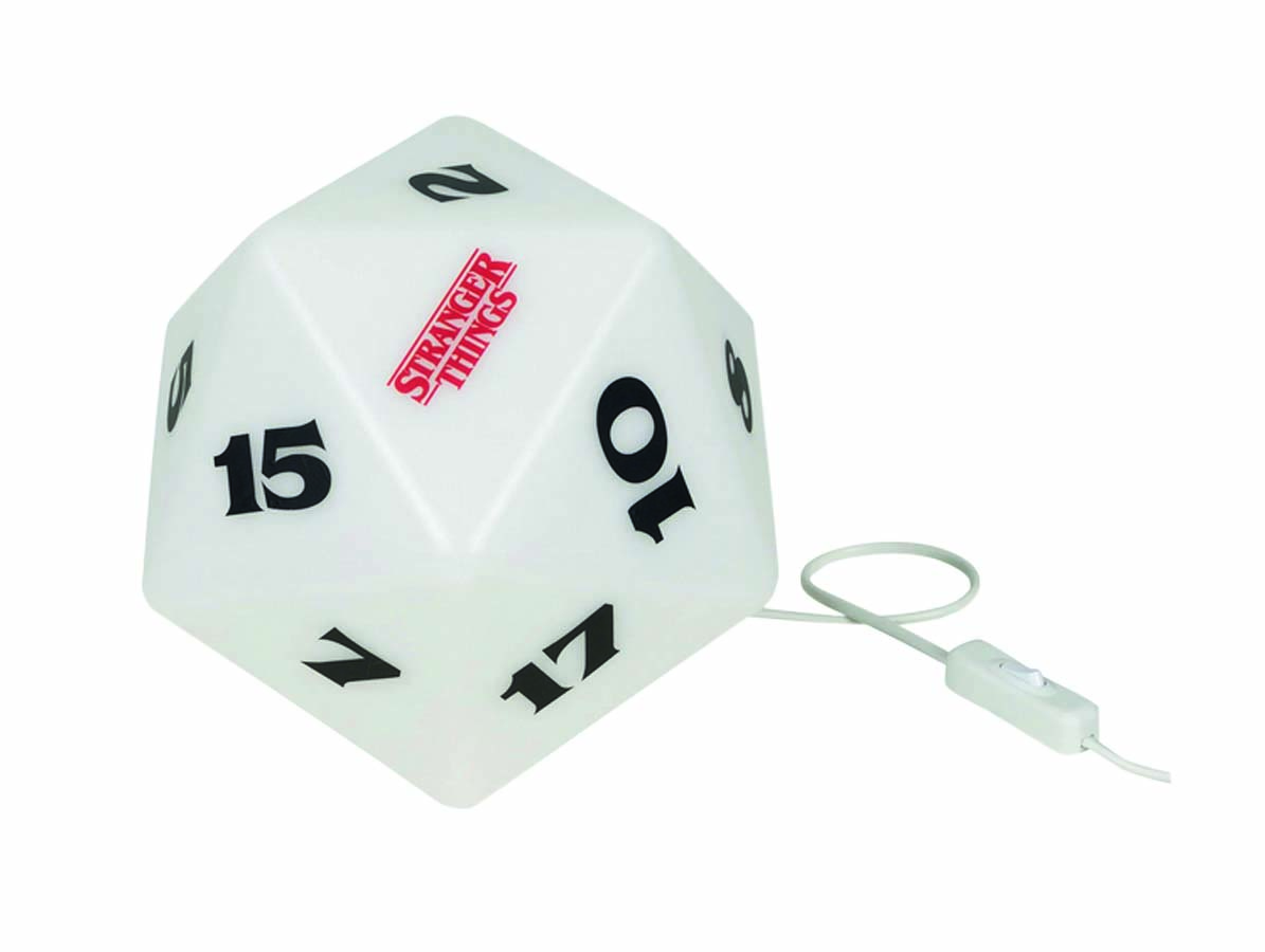 Lumin&aacute;ria de mesa Stranger Things em formato de dado hexagonal branco
