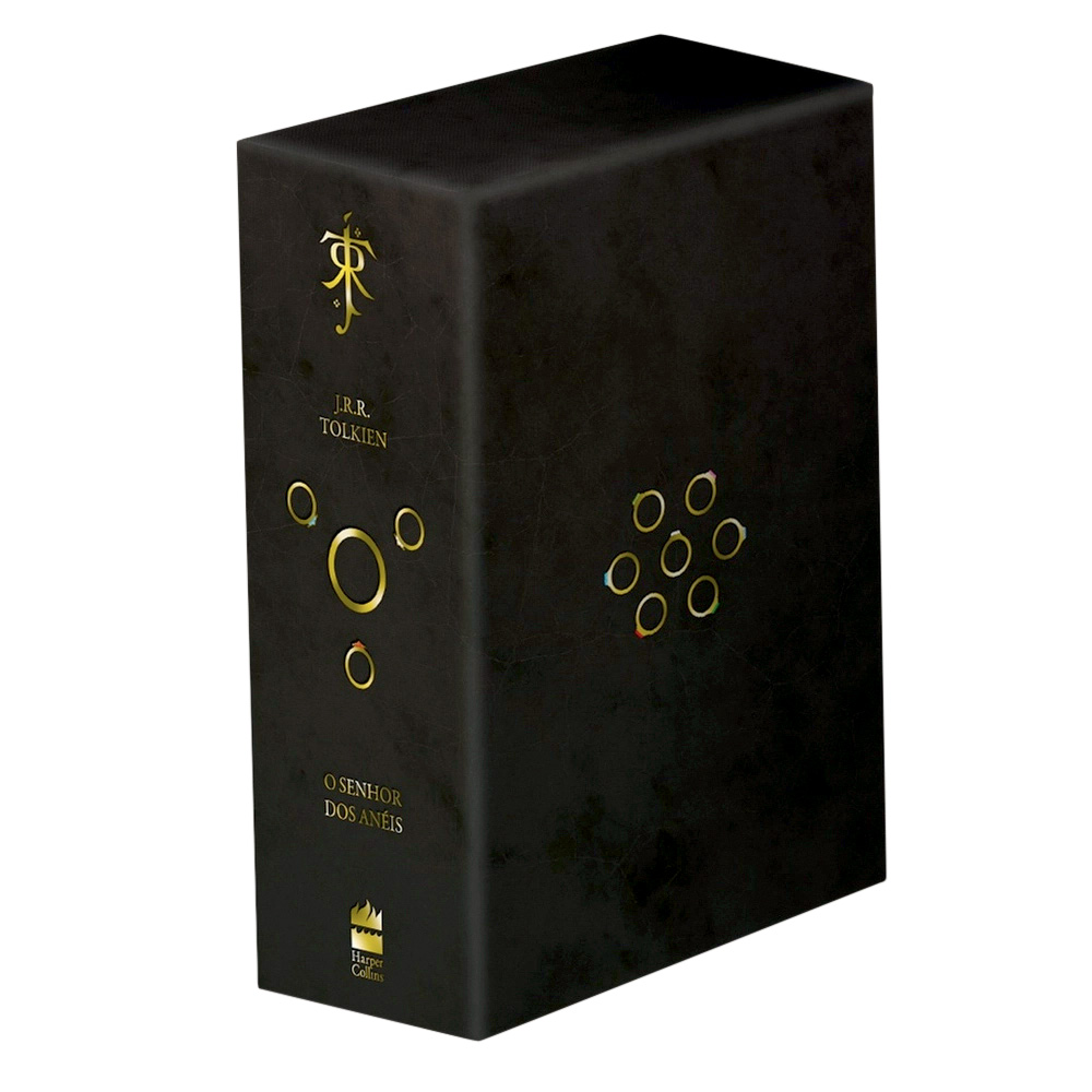 Box Trilogia Senhor dos An&eacute;is. Preto com detalhes em dourado