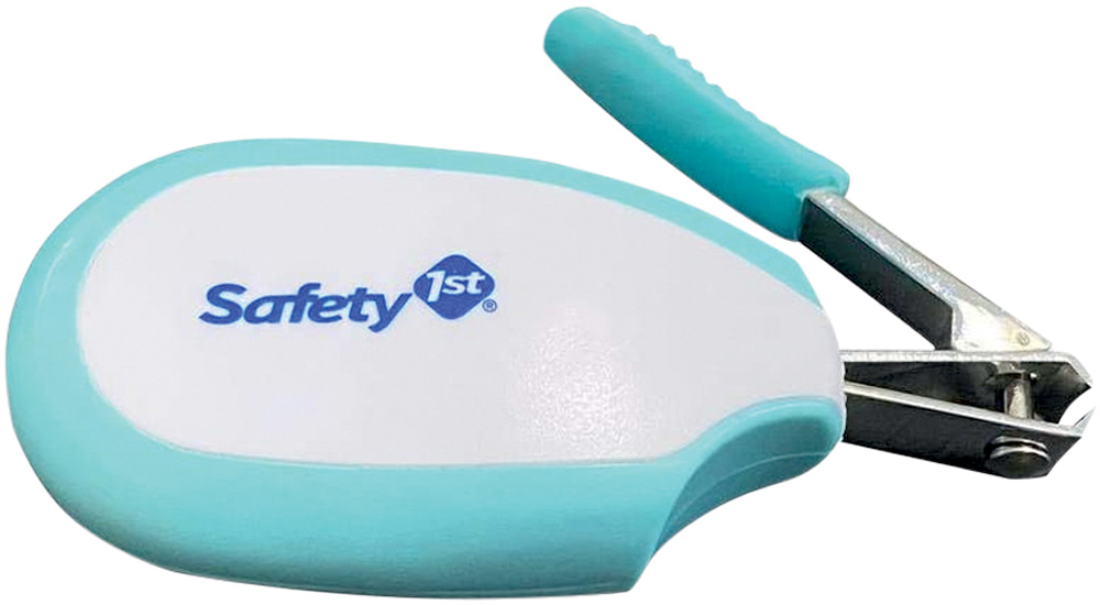 Cortador de unha com base e al&ccedil;a ergon&ocirc;mica nas cores branco e azul