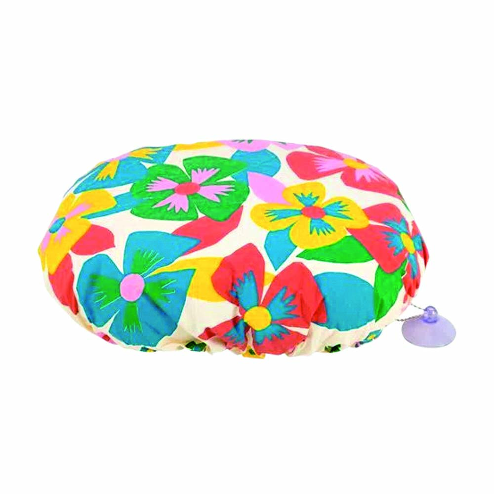 Touca com estampa de flores coloridas, com ventosa
