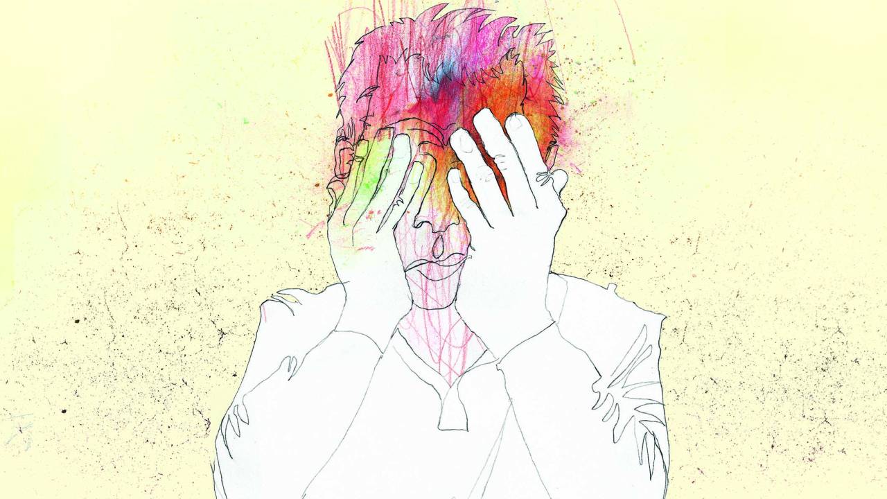 Desenho de homem levando as duas mãos aos olhos em pose de sofrimento