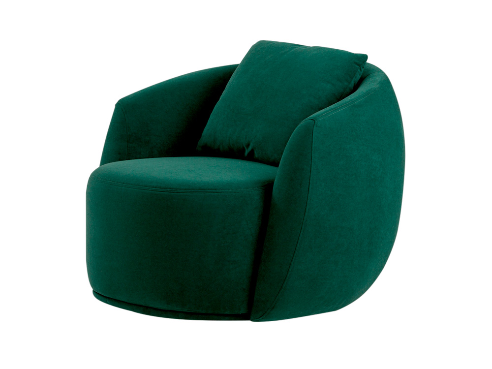 Poltrona verde escuro com formas arredondadas