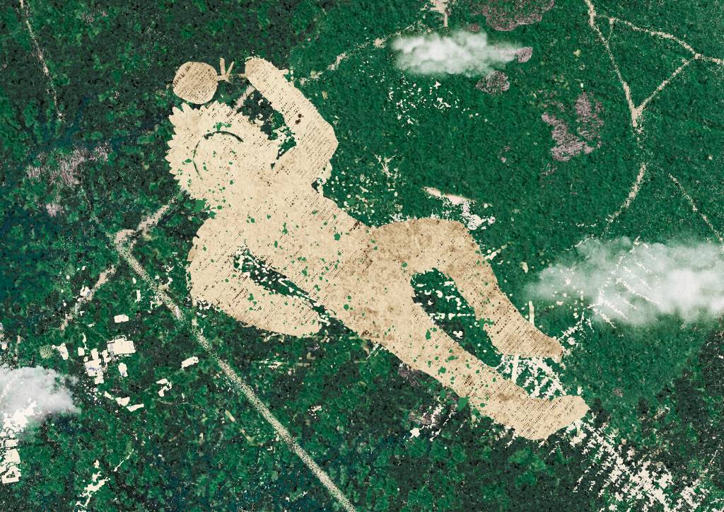 Denilson Baniwa, Natureza morta 1, 2016 Silhueta de um indígena morto na Floresta Amazônica