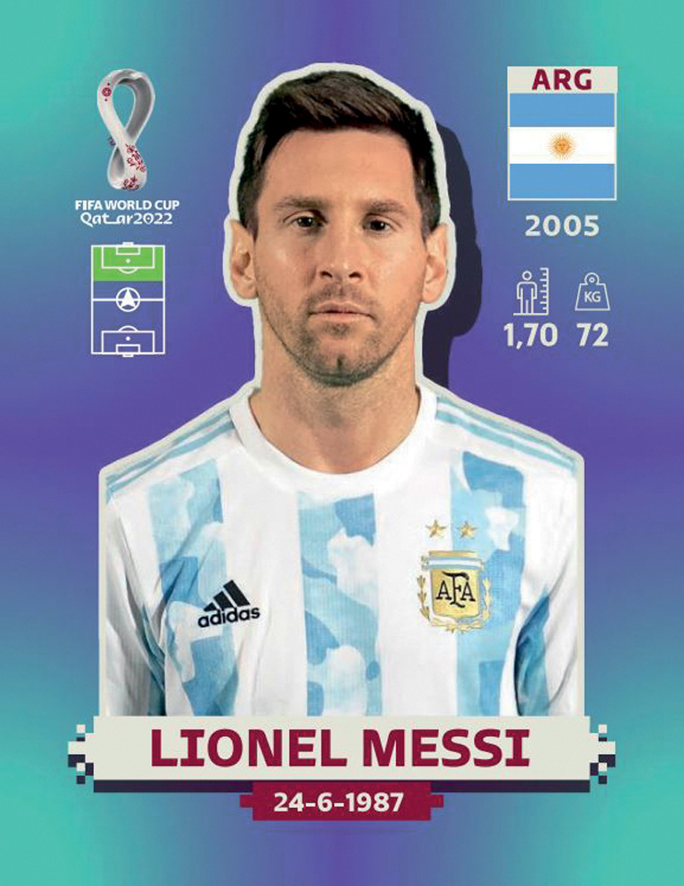 Figurinha – Lionel Messi.JPG Figurinha do Messi do álbum da Copa do Mundo de 2022