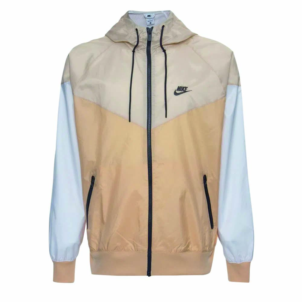 Imagem mostra casaco bege e branco