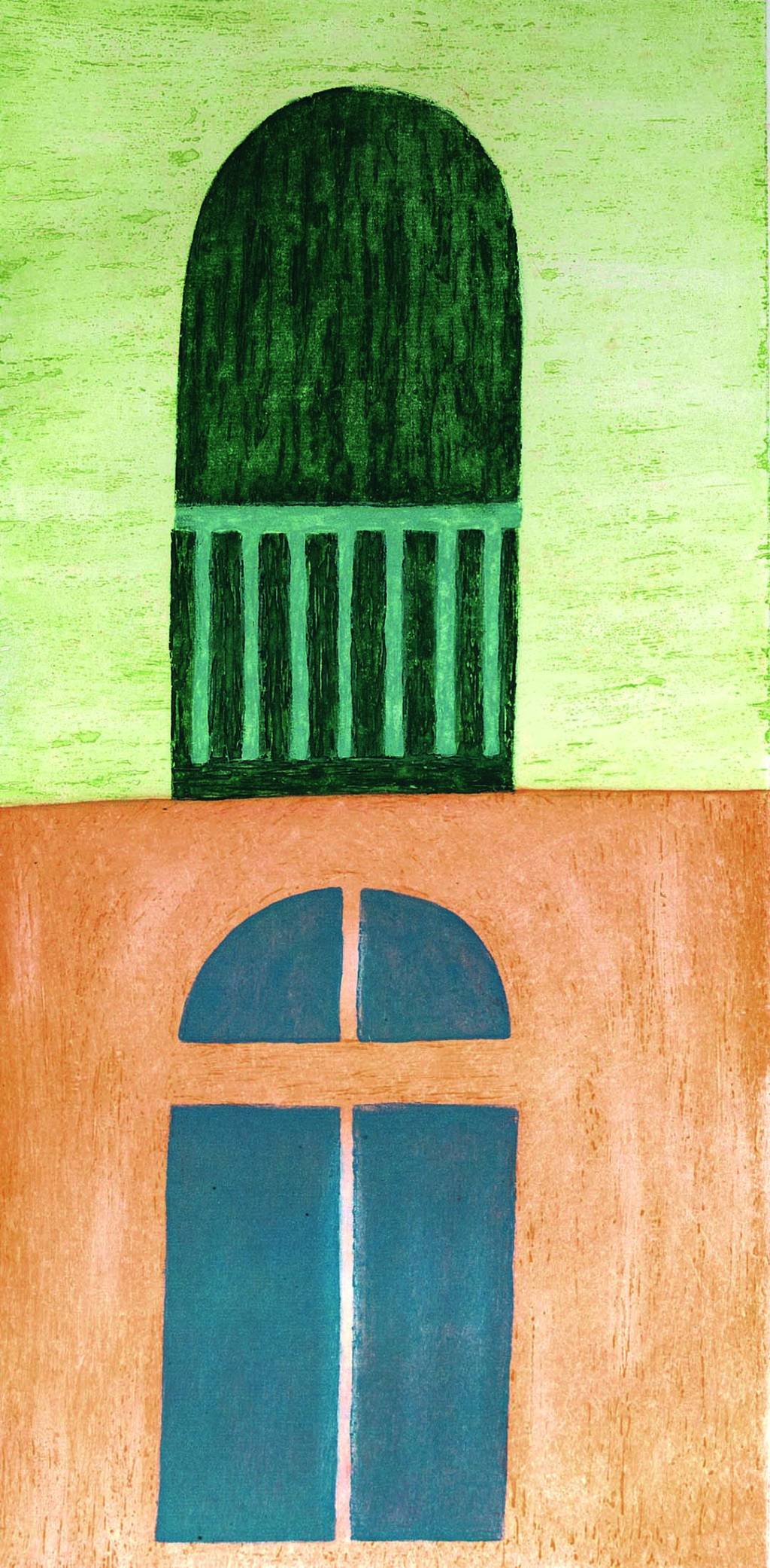0004.jpg Quadro de Volpi. Uma casa verde e laranja com janela e porta