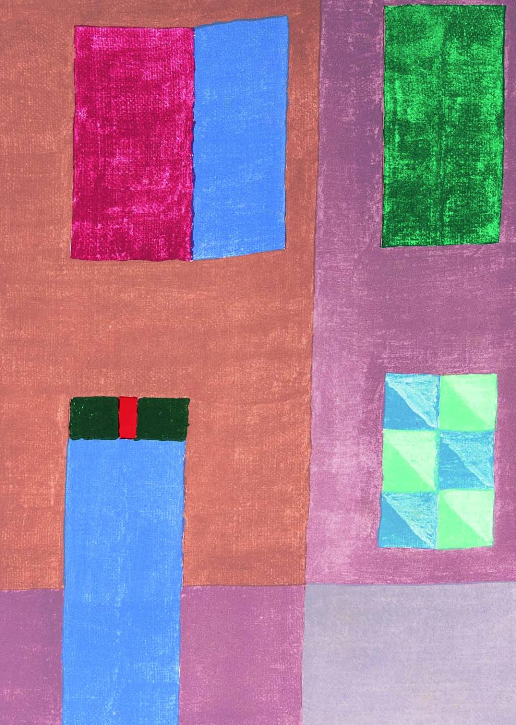 0032.jpg Quadro de Volpi. Uma casa laranja e roxa com postas e janelas geométricas e coloridas